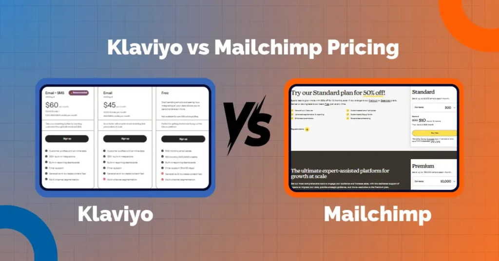 Klaviyo vs Mailchimp Pricing