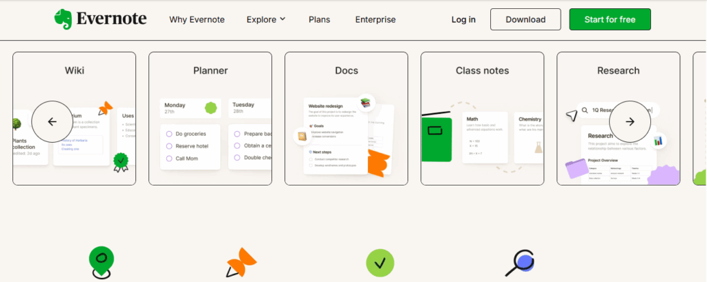 Evernote note-taking interface with notebooks and tags – simple and reliable Notion alternative for daily productivity.
