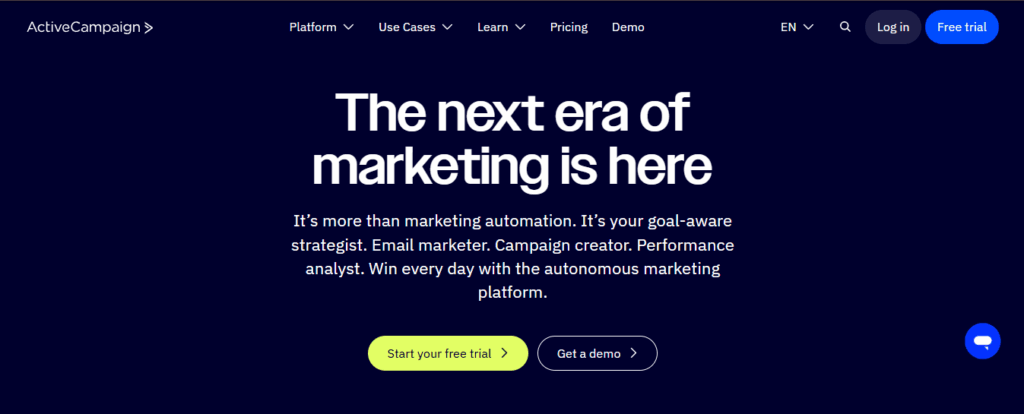 ActiveCampaign CRM and automation dashboard, premium alternative to Mailchimp for advanced marketers and scaling teams.