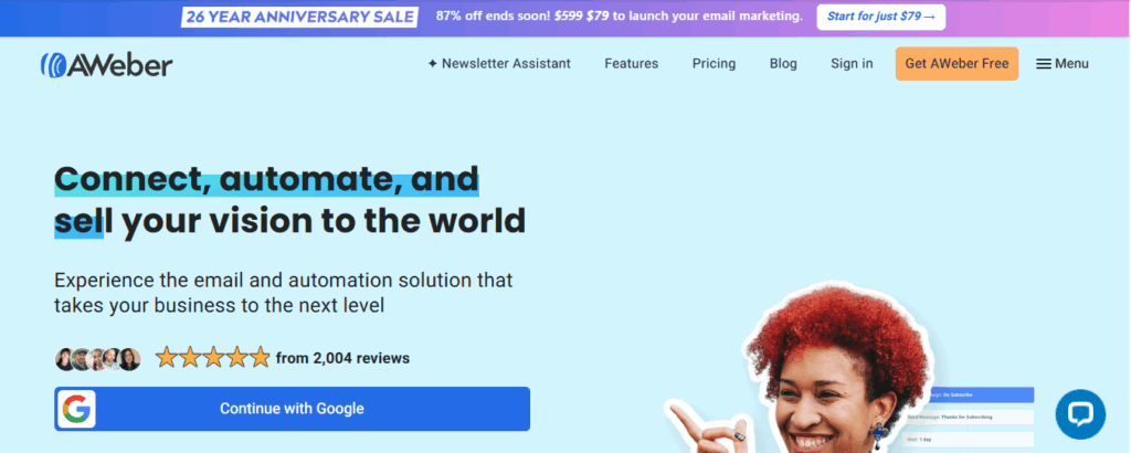 AWeber email templates and automation, reliable Mailchimp alternative free for beginners and small businesses.