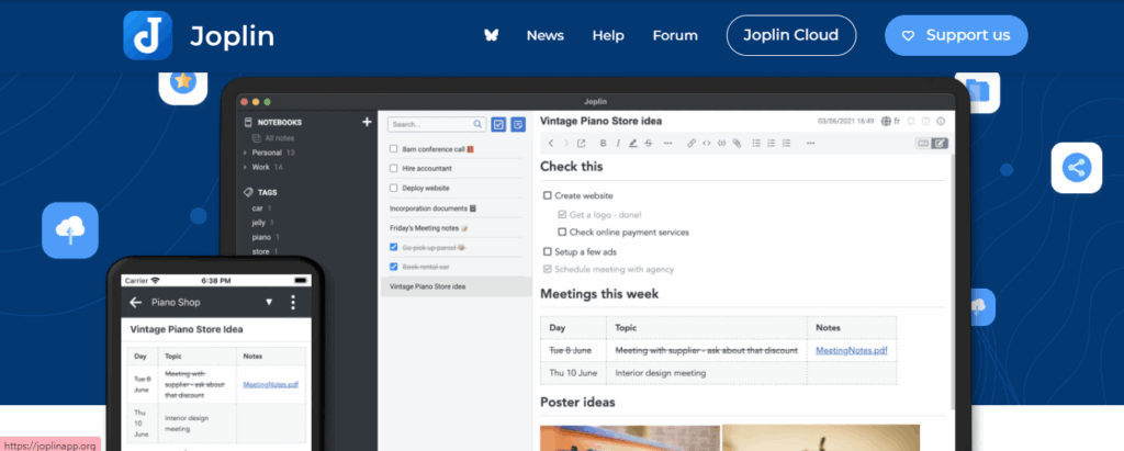 Joplin open-source note-taking app with Markdown editor – privacy-focused Notion alternative for secure workflows.
