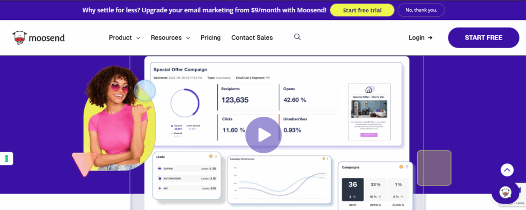 Moosend automation builder and reports, affordable Mailchimp alternatives free for small businesses with strong analytics.