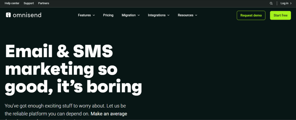 Omnisend e-commerce marketing platform, one of the best Shopify Mailchimp alternatives with SMS, push, and email campaigns.