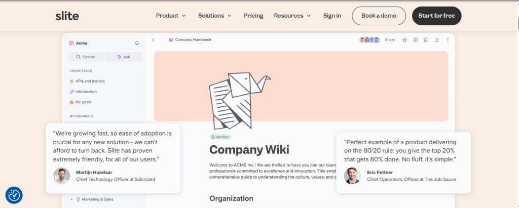 Slite team documentation editor with clean interface – streamlined Notion alternative for startups and remote teams.