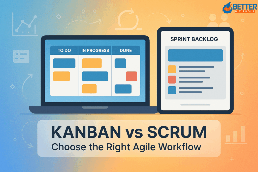 Kanban vs Scrum comparison showing key differences in Agile workflow methods and project management practices.