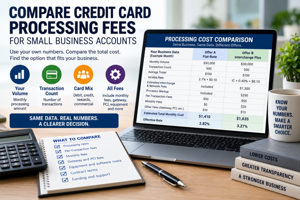 Compare credit card processing fees for small business accounts