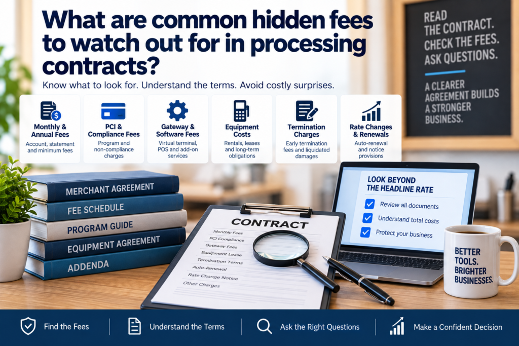 What are common hidden fees to watch out for in processing contracts?